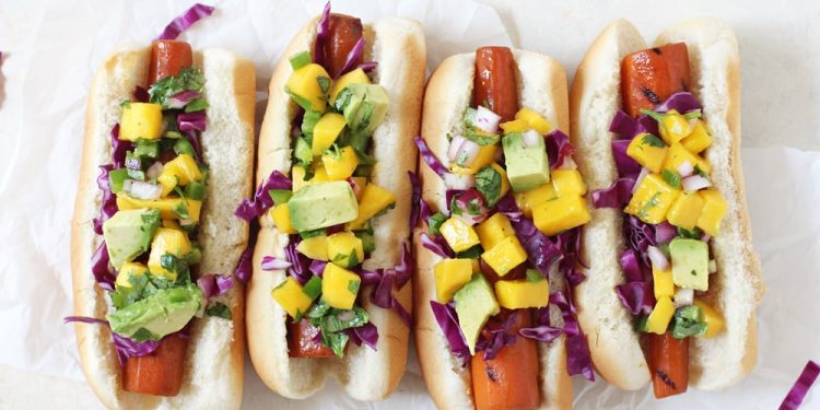 Carrot Dogs with Mango Avocado Salsa By OhMyVeggies.com