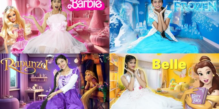 4 Color Princess House Challenge! Barbie, Frozen,Rapunzel & Bella Compete for the Crown!