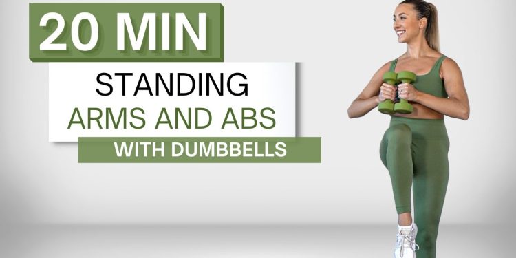 20 min STANDING ARMS AND ABS WORKOUT | With Dumbbells | No Crunches or Planks | No Repeats