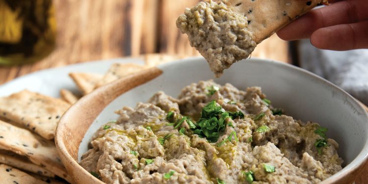 Vegan Baba Ganoush with Sesame and Cumin Crackers