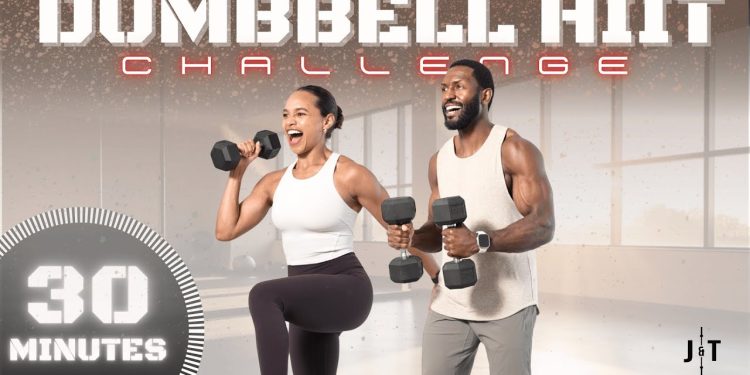 30 Minute Full Body Dumbbell HIIT Challenge [Standing Only Workout]