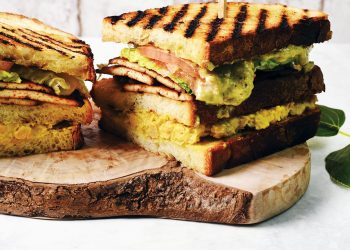 Vegan Club Sandwich with Smoked Tofu ‘Bacon’ and Pesto Mayo