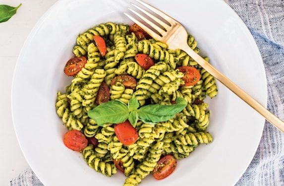 Kale Pesto Pasta with Cherry Tomatoes