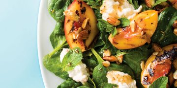 Grilled Nectarine and Spinach Salad with Vegan Almond Ricotta