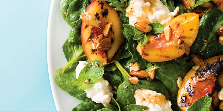 Grilled Nectarine and Spinach Salad with Vegan Almond Ricotta