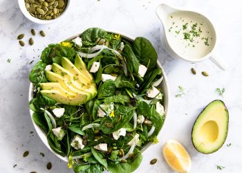 Avocado Spinach Salad with Pumpkin Seed Dressing