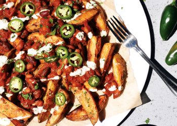 Vegan Loaded Potato Wedges with Mixed Bean Chilli
