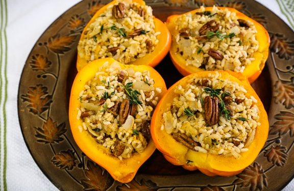Rice and Pecan-Stuffed Acorn Squash