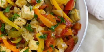 Summer Tofu Skillet with Tomatoes and Bell Peppers