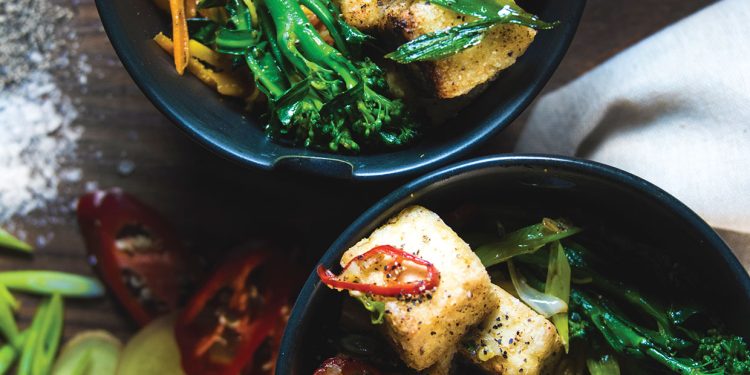 Vegan Salt and Pepper Tofu with Singapore Noodles