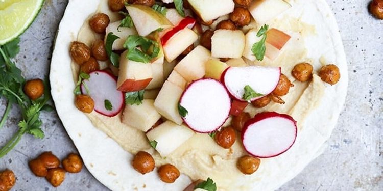 Spiced Chickpea Tacos with Apple-Radish Slaw